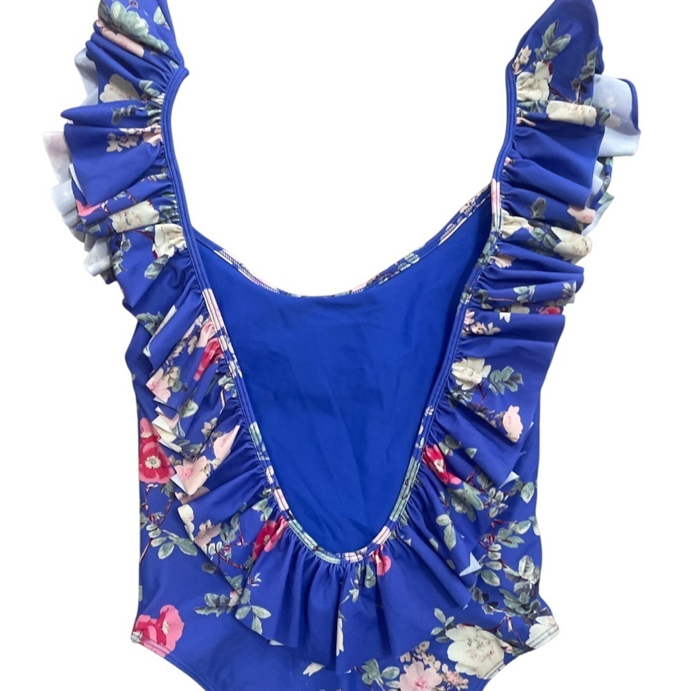 Lovers + Friends Flutter By One Piece Swimsuit Ruffle Floral Blue Size Small - Picture 4 of 9